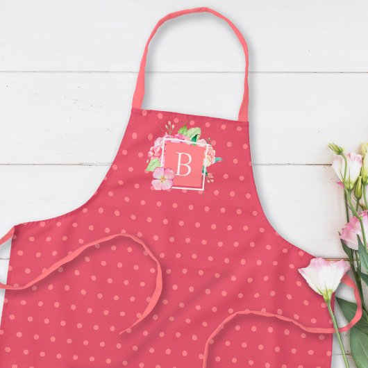 Tablier Initiale Monogrammée Aquarelle Florale Corail Rose