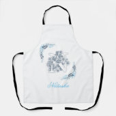 Tablier Initiale "N" Monogramme bleu Calme Floral (Recto)