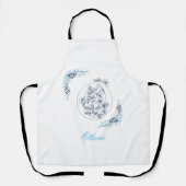 Tablier Initiale "O" Monogramme bleu Calme Floral (Recto)