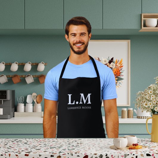 Tablier Initiales de monogramme classique Nom Cuisine noir