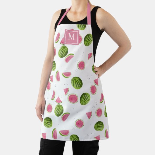 Tablier Initiales du Monogramme de pastèque rose et vert d (Insitu)