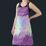 Tablier Initiales en monogramme holographique rose parties<br><div class="desc">Un arc-en-ciel,  un arrière - plan holographique de couleur unicorne. Décoré avec des gouttes de parties scintillant rose et violet,  la peinture goutte à goutte. Personnalisez et ajoutez votre propre texte et vos initiales monographiques,  en lettres violettes. Votre monogramme comme motif arrière - plan.</div>