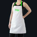 Tablier Initiales monogramme personnalisées modernes néon<br><div class="desc">Paraphes monogramme personnalisées modernes néon vert blanc Apron. lettres vert néon, arrière - plan blanc. vous pouvez choisir votre couleur de sangle grand cadeau pour maman, papa, amis et vous-même! Design moderne, minimaliste, simple et élégant. Idéal pour cuisiniers, chefs, poteries, céramiques, artisanat, travail, cuisine, boulangerie, barbecue, grill, mais aussi pour...</div>