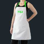 Tablier Initiales monogramme personnalisées modernes néon<br><div class="desc">Paraphes monogramme personnalisées modernes néon vert blanc Apron. lettres vert néon, arrière - plan blanc. vous pouvez choisir votre couleur de sangle grand cadeau pour maman, papa, amis et vous-même! Design moderne, minimaliste, simple et élégant. Idéal pour cuisiniers, chefs, poteries, céramiques, artisanat, travail, cuisine, boulangerie, barbecue, grill, mais aussi pour...</div>
