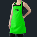 Tablier Initiales monogramme personnalisées modernes noir<br><div class="desc">Paraphes monogramme personnalisées modernes néon vert blanc Apron. Lettres noires, arrière - plan vert néon. vous pouvez choisir votre couleur de sangle grand cadeau pour maman, papa, amis et vous-même! Design moderne, minimaliste, simple et élégant. Idéal pour cuisiniers, chefs, poteries, céramiques, artisanat, travail, cuisine, boulangerie, barbecue, grill, mais aussi pour...</div>