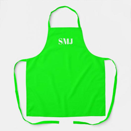 Tablier Initiales monogrammes modernes vert néon blanc per (Recto)