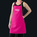 Tablier Initiales monogrammes personnalisées fuchsia rose<br><div class="desc">Personnalisé monogramme personnalisé initiales chaud rose fuchsia solide plaine moderne Apron. Texte blanc personnalisable, rose chaud, arrière - plan couleur uni fuchsia. vous pouvez également choisir votre couleur de sangle. Unisex. grand cadeau pour maman, papa, amis et toi-même! Design moderne, minimaliste, simple et élégant. Si vous avez des questions concernant...</div>