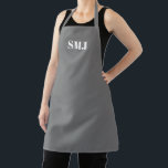 Tablier Initiales monogrammes personnalisées modernes gris<br><div class="desc">Paraphes monogramme personnalisées modernes gris blanc Apron. lettres blanches, gris arrière - plan. vous pouvez choisir votre couleur de sangle. grand cadeau pour maman, amis et vous-même! Design moderne, minimaliste, simple et élégant. Idéal pour cuisiniers, chefs, poteries, céramiques, artisanat, travail, cuisine, boulangerie, barbecue, grill, mais aussi pour les entreprises et...</div>