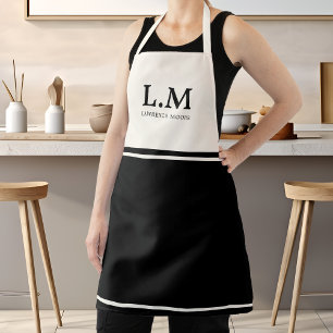 Tablier Initiales Noms Monogramme Noir Élégant