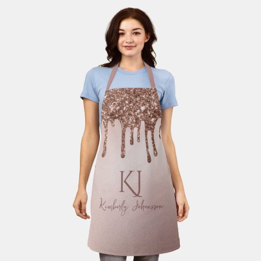 Tablier Initiales rose Parties scintillant or Glam & Monog (Porté)