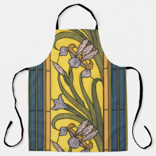 Tablier Iris Fleur Art Nouveau Vitrail Bleu Or