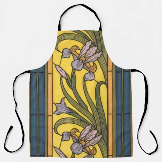 Tablier Iris Fleur Art Nouveau Vitrail Bleu Or (Recto)