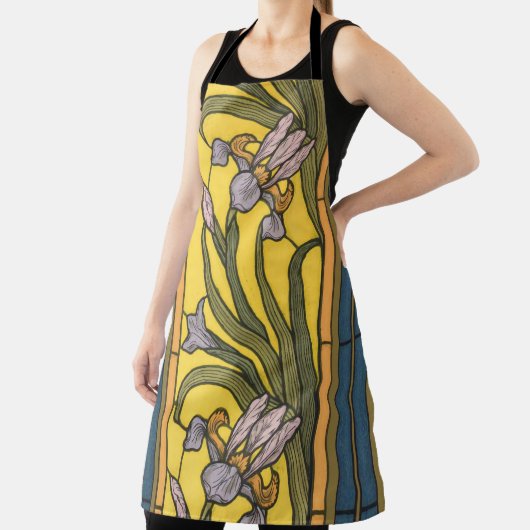 Tablier Iris Fleur Art Nouveau Vitrail Bleu Or (Insitu)