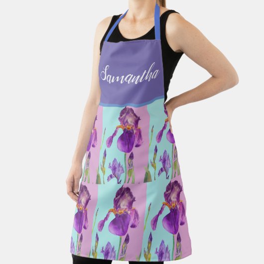 Tablier Iris Floral Shabby Chic Purple Aqua Turquoise (Insitu)