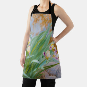 Tablier Irises jaunes et pourpres avec lumière dorée