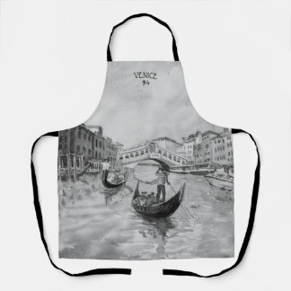 Tablier Italie Travel - VENICE souvenir noir et blanc
