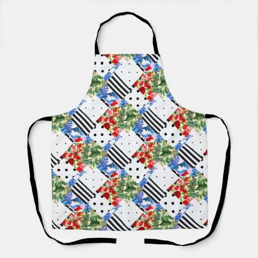 Tablier italien, art sicilien, patchwork, Fleurs d'été   (Recto)