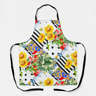 Tablier italien, art sicilien, patchwork, Fleurs d'été   
