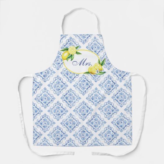 Tablier Italien Positano Toscane Carrelage bleu citron Mme (Recto)