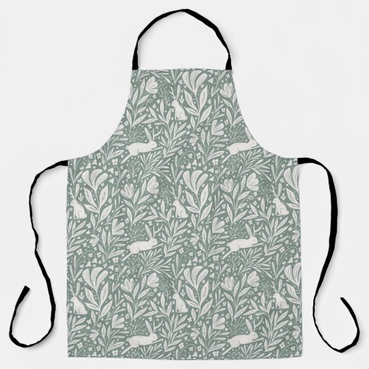 Tablier Jackalopes - lapins en bois floral - sauge vert (Recto)