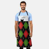 Tablier Jacquard de chat sournois rouge vert noir (Porté)