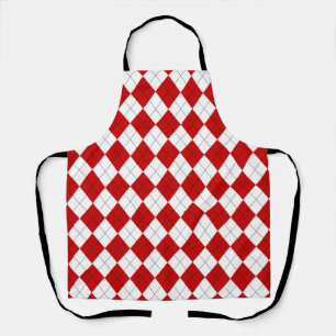Tablier Jacquard preppy Tartan Diamond Plaid Rouge Blanc