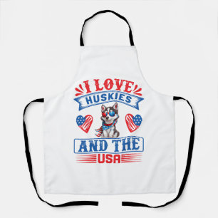 Tablier J'aime les Huskies sibériens et les USA