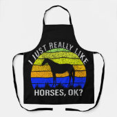 Tablier J'aime vraiment les chevaux en bleu et jaune (Recto)