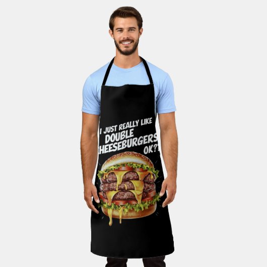 TABLIER J'AIME VRAIMENT LES DEUX BURGERS DE CHÈSEUR, OK (Porté)