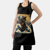 Tablier Japonais Rétro Samurai Chat La Grande Vague Par Ho (Insitu)