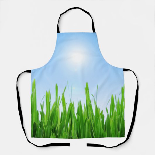 Tablier Jardin à l'herbe verte avec conception de ciel ble (Recto)