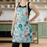 Tablier Jardin Botanique Rose Et Bleu Printemps Floral<br><div class="desc">Jardin Botanique Rose Et Bleu Printemps Apron Floral</div>
