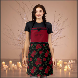 Tablier Jardin Chic Rouge et Noir Rose Fashion Apron