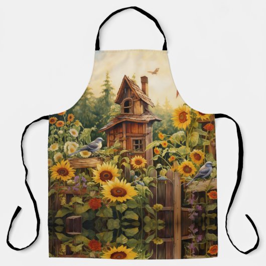 Tablier Jardin de tournesol avec maisons d'oiseaux (Recto)