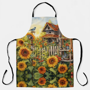 Tablier Jardin de tournesols avec nichoirs à oiseaux