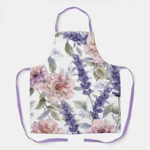 Tablier Jardin floral aquarelle pivoine lavande