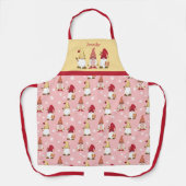 Tablier Jardin mignon Gnomes Rouge Or rose hiver (Recto)