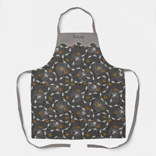 Tablier Jardin Motif moderne gris foncé et des abeilles ja (Recto)