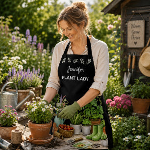 Tablier Jardin personnalisé de dame de plante mignon noir