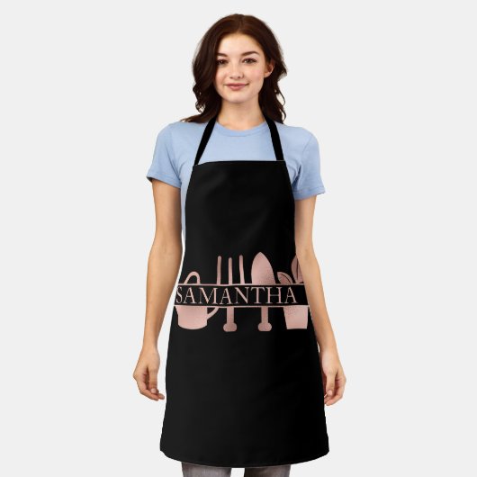 Tablier Jardinage personnalisé Gardener Rose Nom or (Porté)