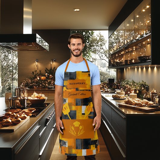Tablier Jaune et Orange Abstrait - Cuisine Moderne et Auda