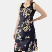Tablier jaune rose et marron petites fleurs avec lea vert (Insitu)
