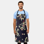 Tablier jaune rose et marron petites fleurs avec lea vert (Porté)