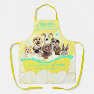 Tablier Jaune Vert Animaux Grooming Bubbles Chiens Spa de