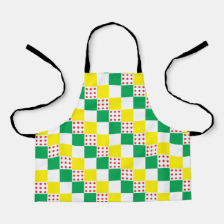 Tablier Jaune, vert, blanc, pois rouge carrés