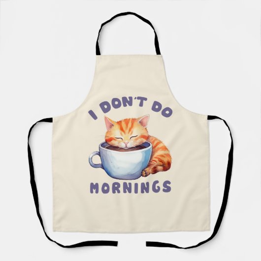 Tablier Je ne fais pas les matins - Chat orange mignon ave (Recto)