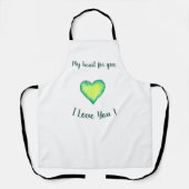 Tablier Je t'aime mignon Coeur Vert et Bleu Anniversaire (Recto)