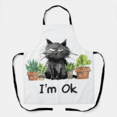 Tablier Je vais bien Quilting Black Cat avec des plantes (Recto)