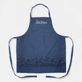 Tablier Jean Bleu et Bordure Florale Texturée (Recto)