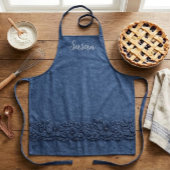 Tablier Jean Bleu et Bordure Florale Texturée